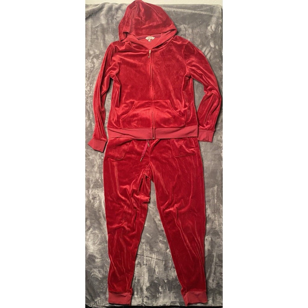 Vintage Juicy Couture Matching Velour Track Suit Women's Medium Red Y2K